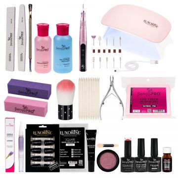 Kit Unghii False cu Tipsuri Soak Off Expert Nails + Freza & Lampa UV LED