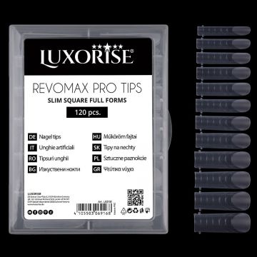 Tipsuri Reutilizabile REVOMAX PRO TIPS LUXORISE Slim Square - Full Forms pentru Polygel si gel, 120 buc