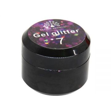 Gel color cu sclipici, Global Fashion,Glitter, 5 gr ,Violet 07